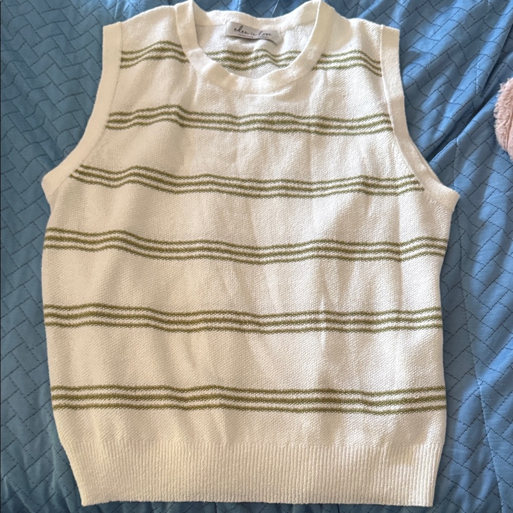 Eden in Love Sleeveless Striped Knit Tank Top - White & Olive